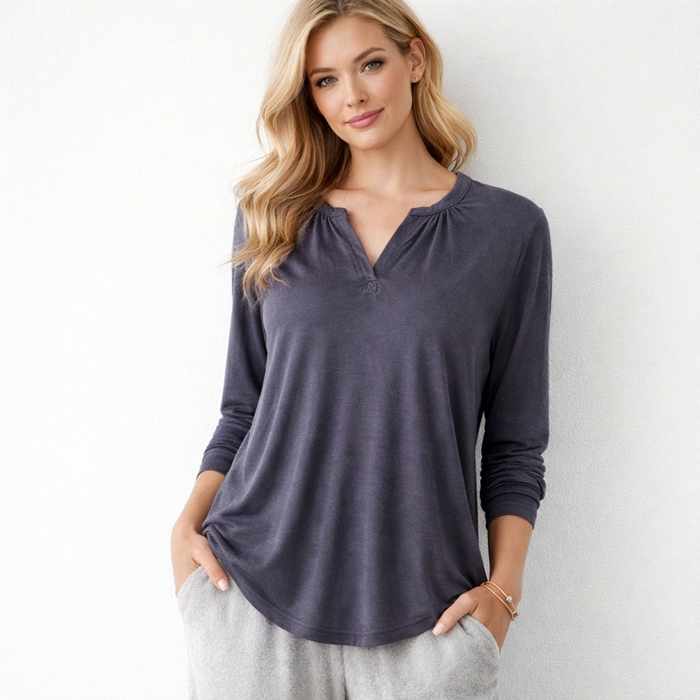 BAREFOOT DREAMS Namaste Lounge Top Womens XS Gray Cozy Loungewear Minimalist